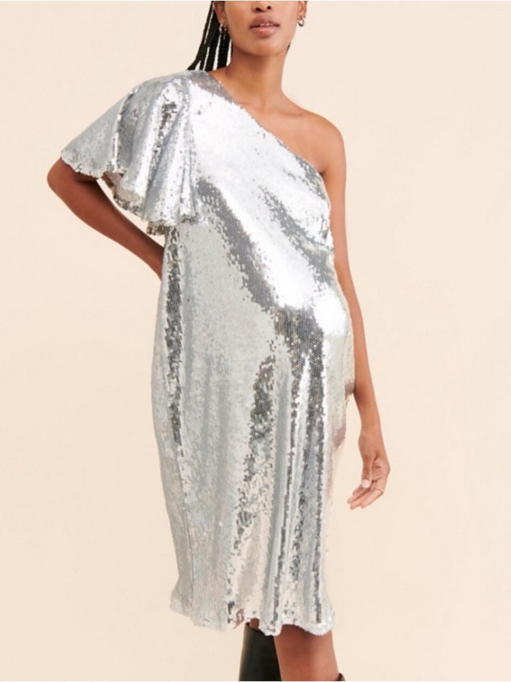 Yumi Kim Silver Sequin Maternity Nadiya Sequin Dress XL 38414